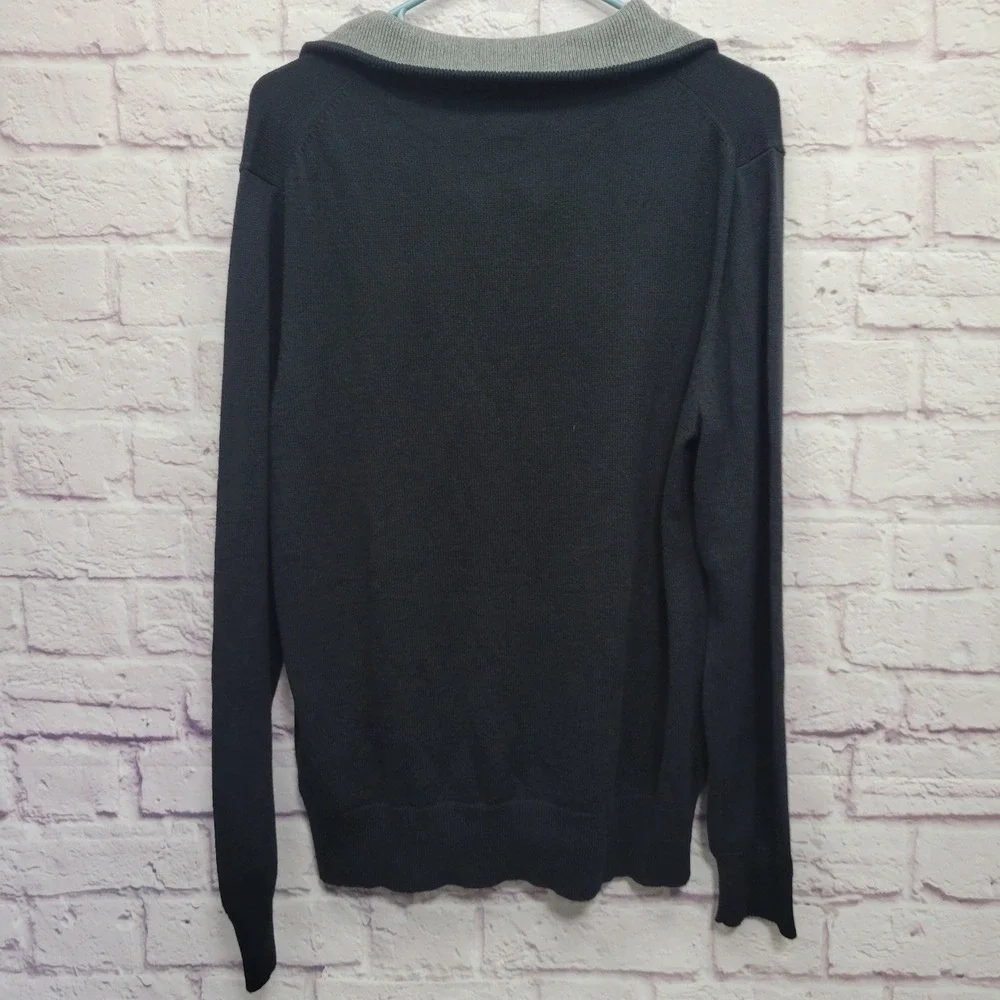 NEW J Crew Black Pullover Sweater Mens M 1/4‎ Zip 100% Cotton Knit Stretch Comfy